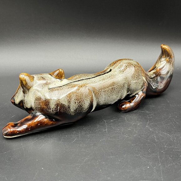Vintage Art Pottery Fox Figurine Brown Drip Glaze Handcrafted Ceramic Sculpture - Picture 7 of 12